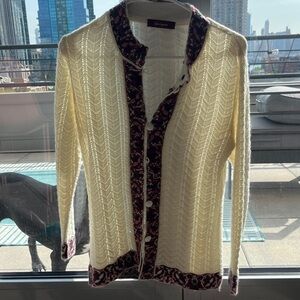 Cream Cardigan with Floral Trim